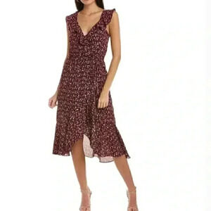 Socialite v neck wrap ruffle sleeveless midi chiffon Tank dress S